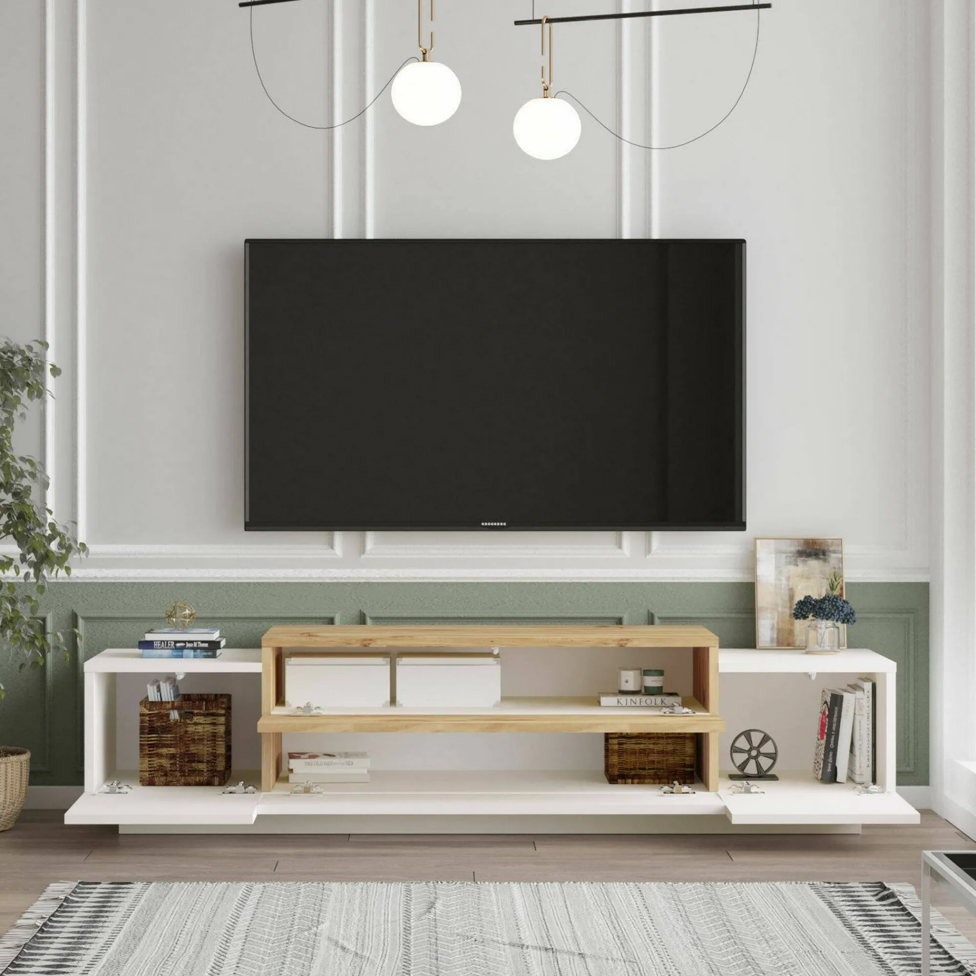 Mobile porta TV Baiano, 160x37h39 cm, Quercia e Bianco<Dmora Sale