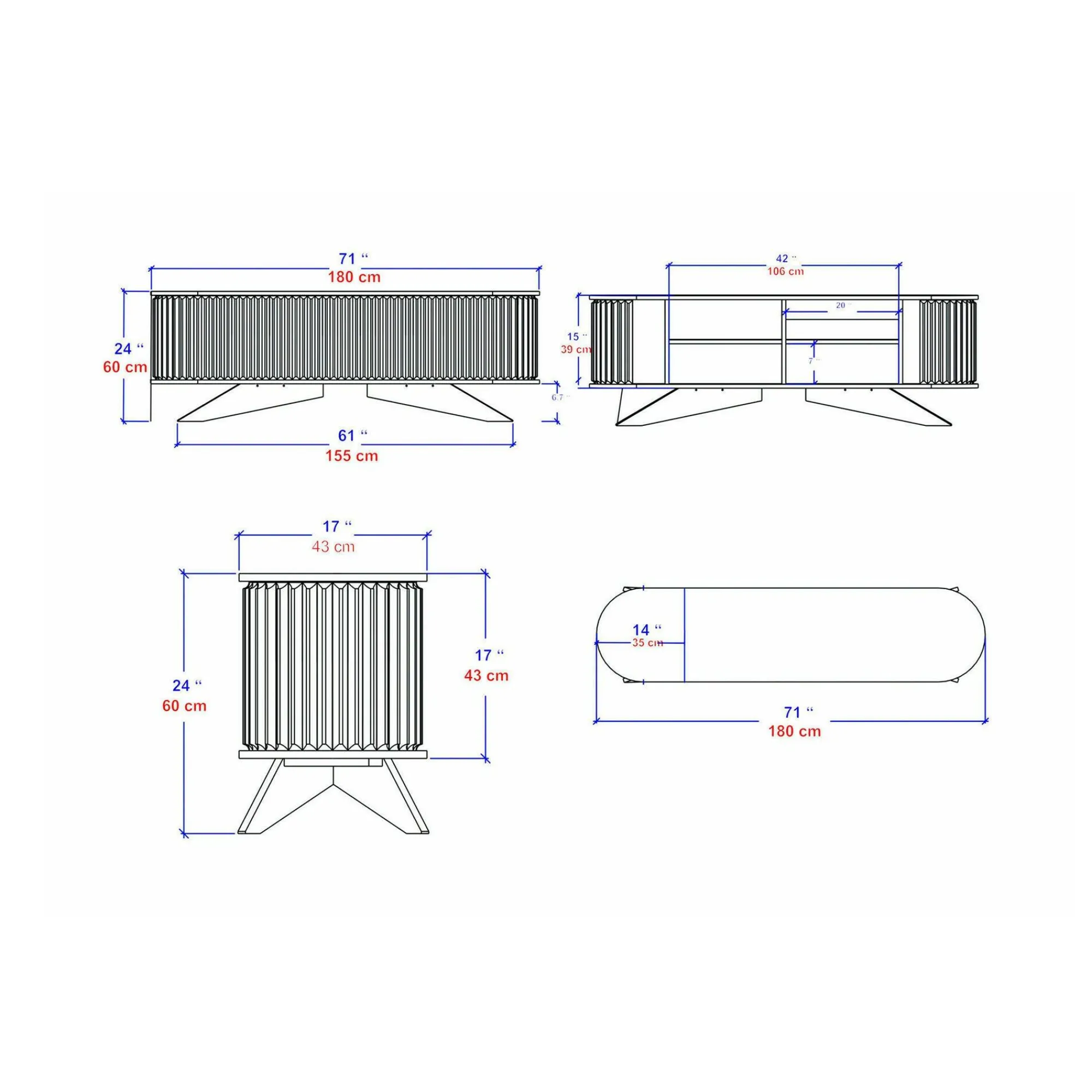 Mobile porta TV Bailu, 180x43h60 cm, Quercia e Bianco<Dmora Shop