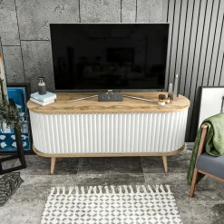 Mobile porta TV Bailu, 140x43h64 cm, Quercia e Bianco<Dmora New