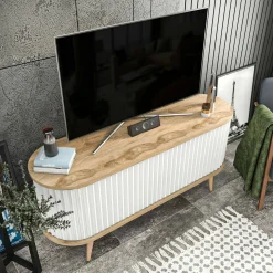Mobile porta TV Bailu, 140x43h64 cm, Quercia e Bianco<Dmora New
