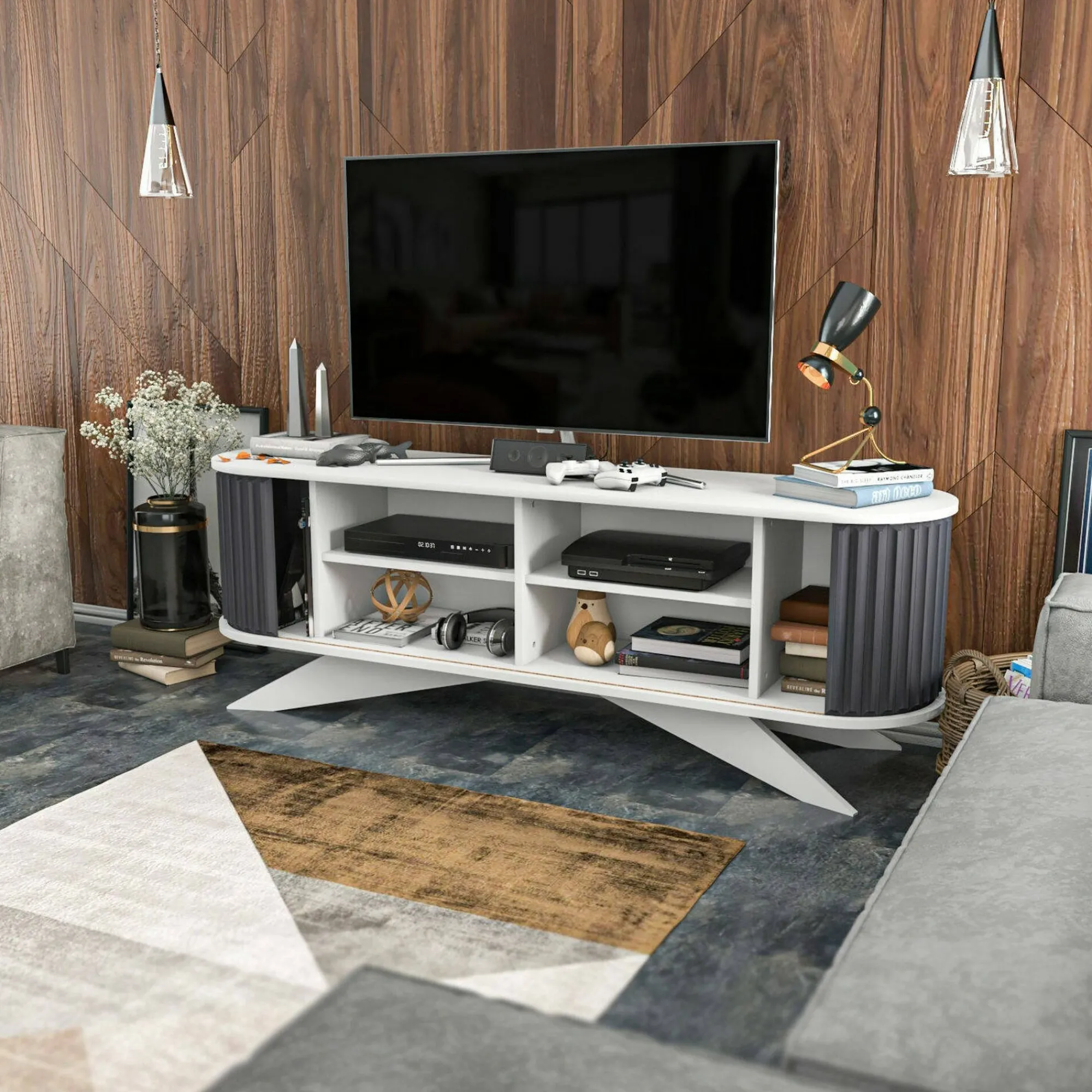 Mobile porta TV Bailu, 180x43h60 cm, Antracite e Bianco<Dmora Flash Sale