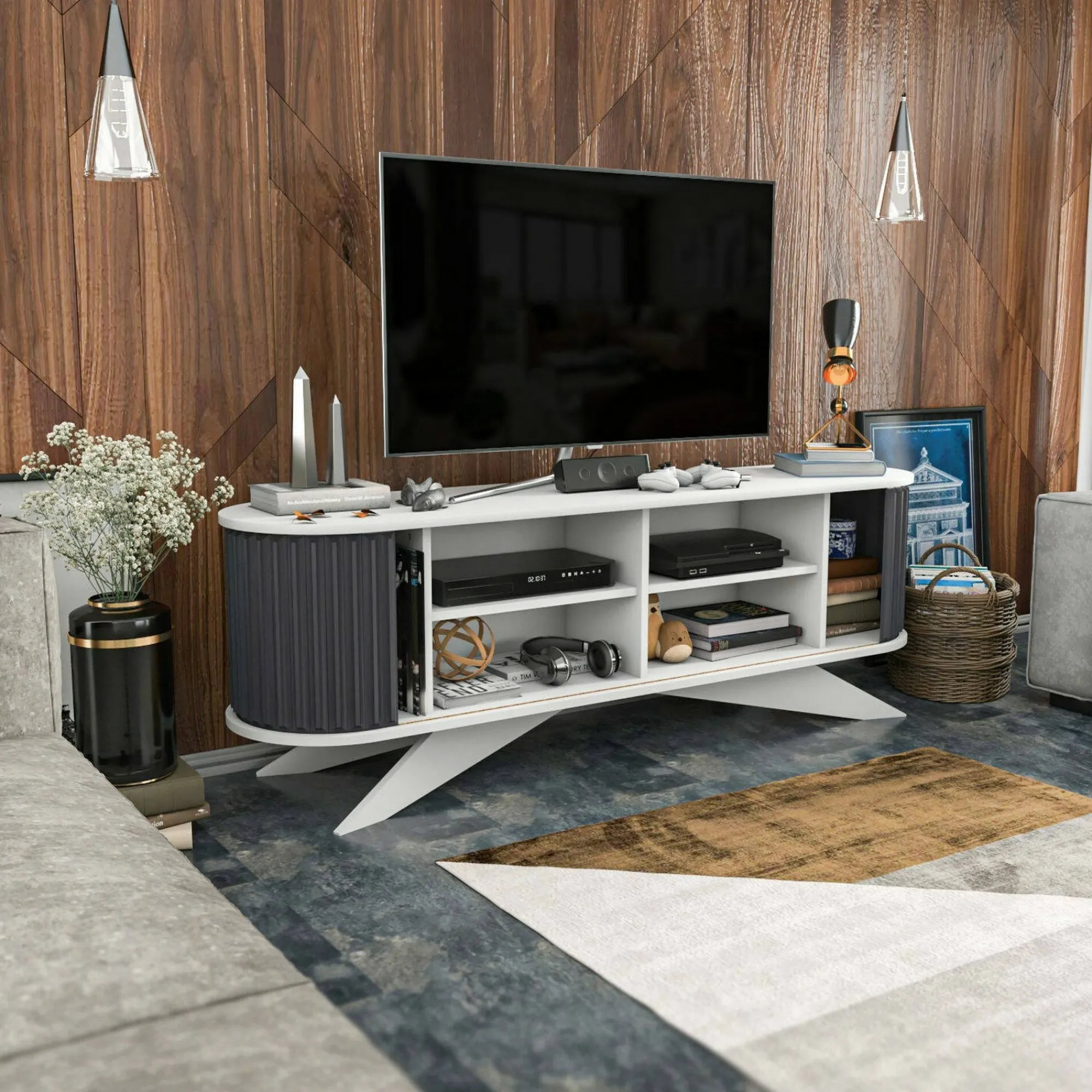 Mobile porta TV Bailu, 180x43h60 cm, Antracite e Bianco<Dmora Flash Sale