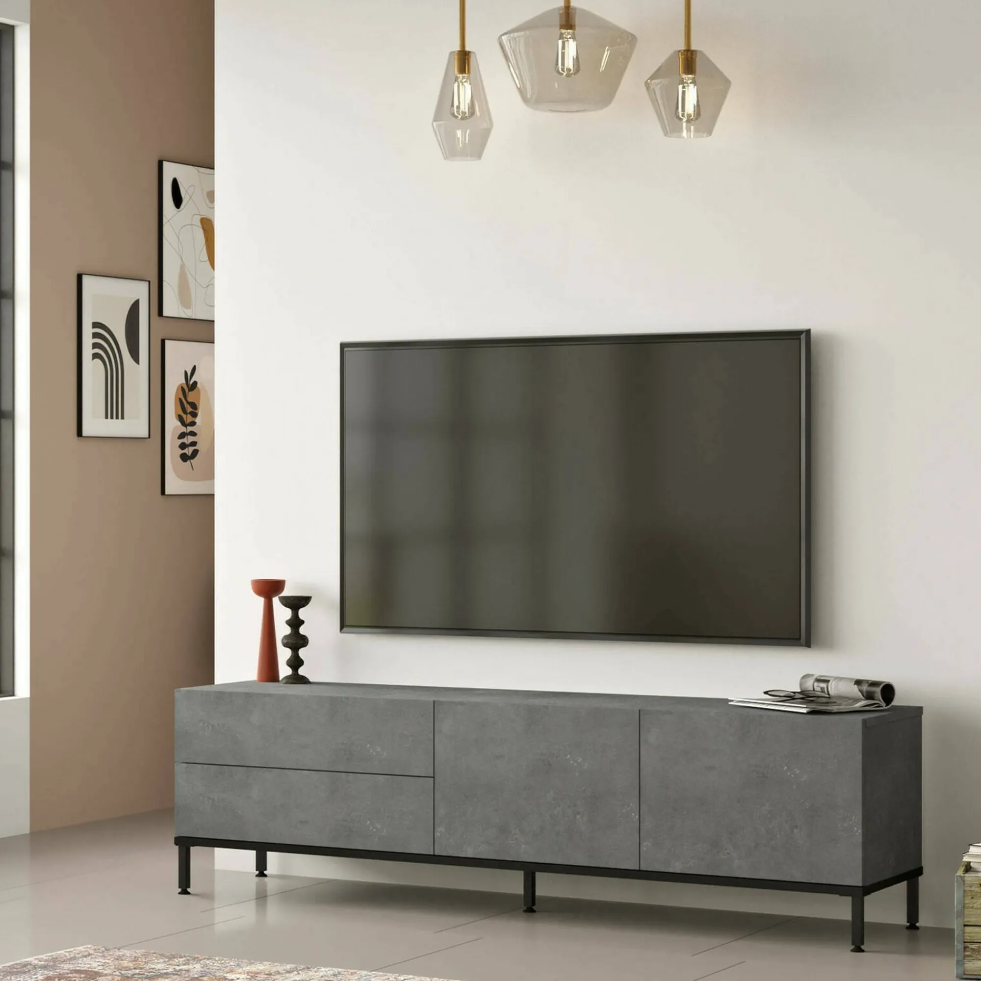 Mobile porta TV Basyang, 170x36h46 cm, Argento e Nero<Dmora Store
