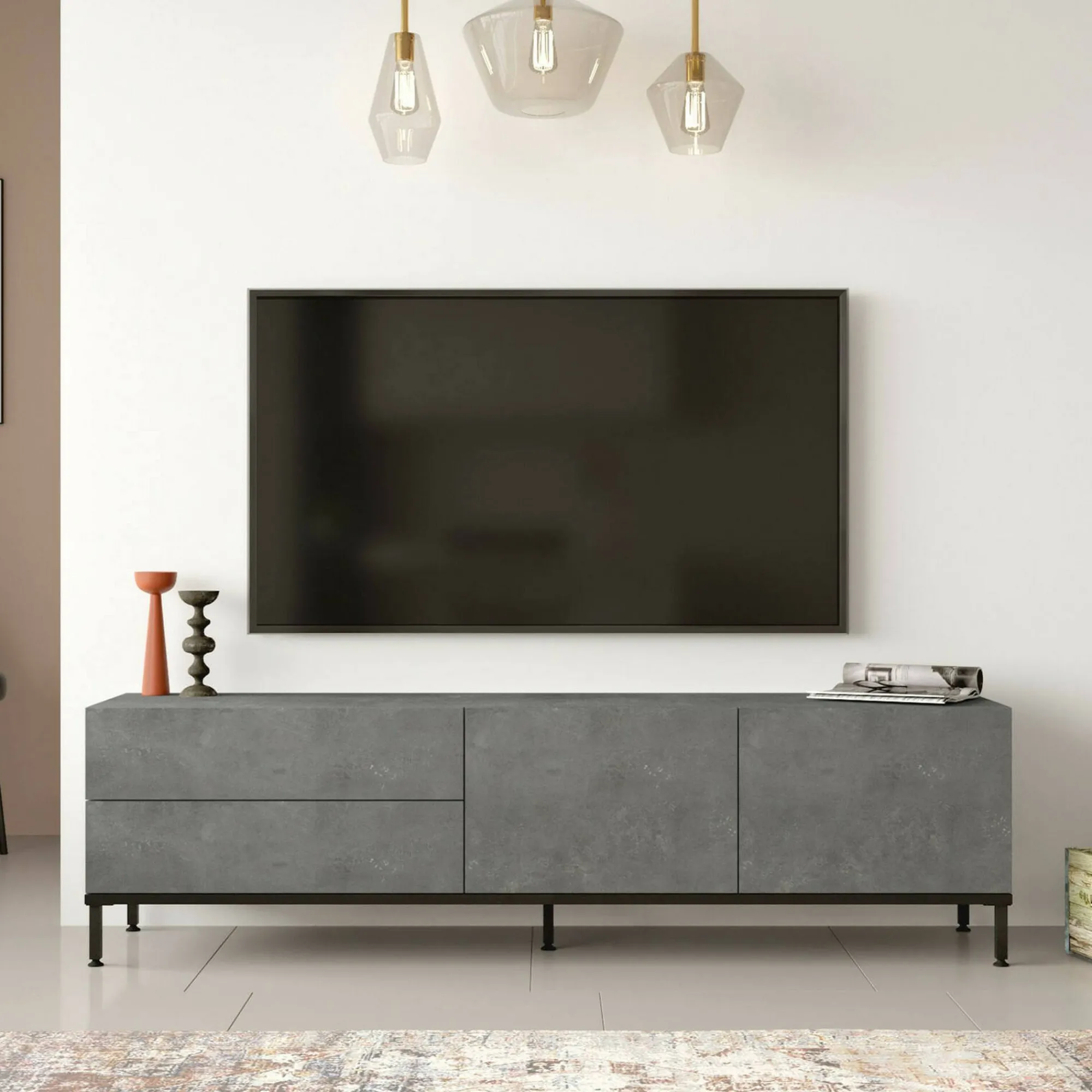 Mobile porta TV Basyang, 170x36h46 cm, Argento e Nero<Dmora Store