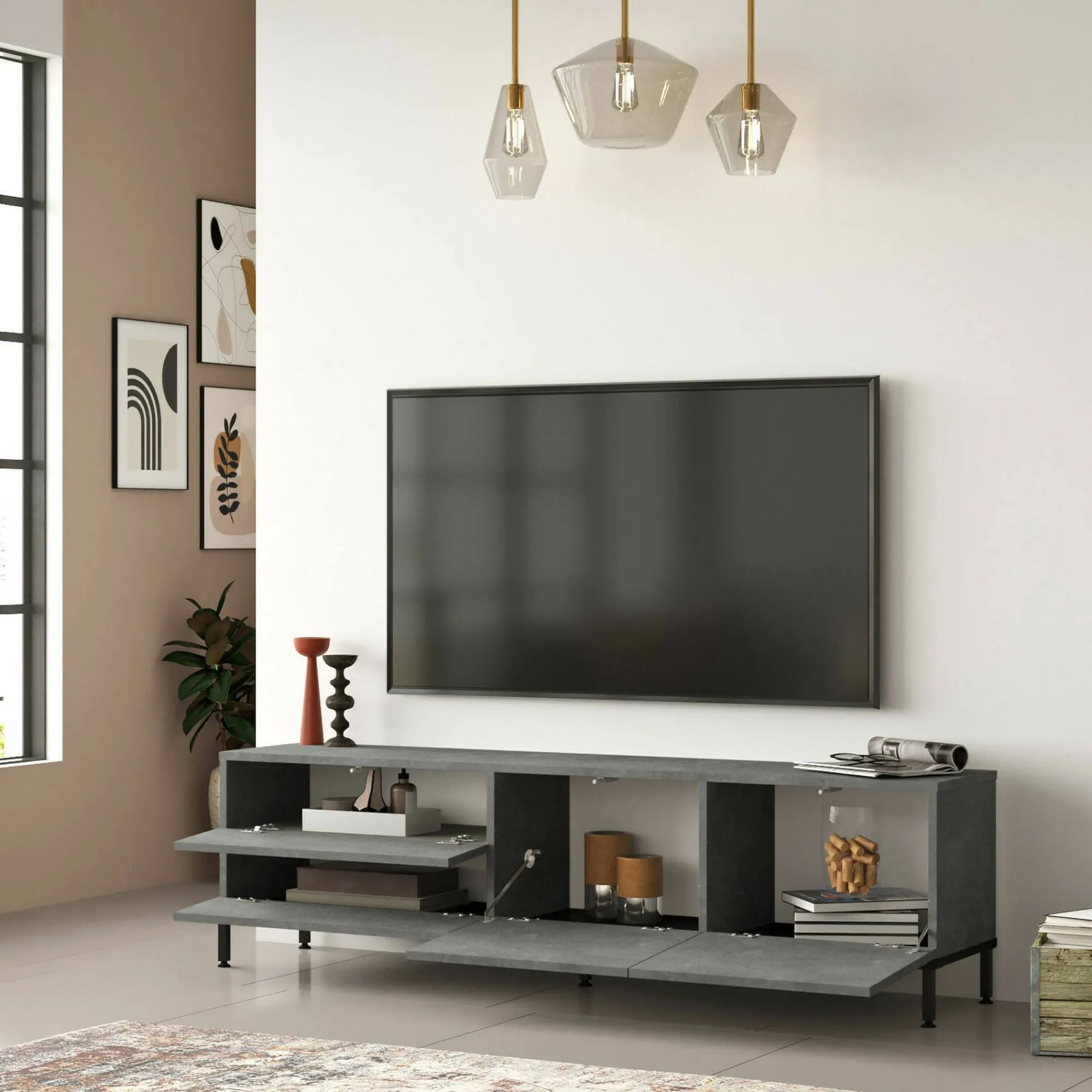 Mobile porta TV Basyang, 170x36h46 cm, Argento e Nero<Dmora Store