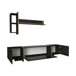 Mobile porta TV Beinasco, 180x32h45 cm, Nero e Oro<Dmora Cheap