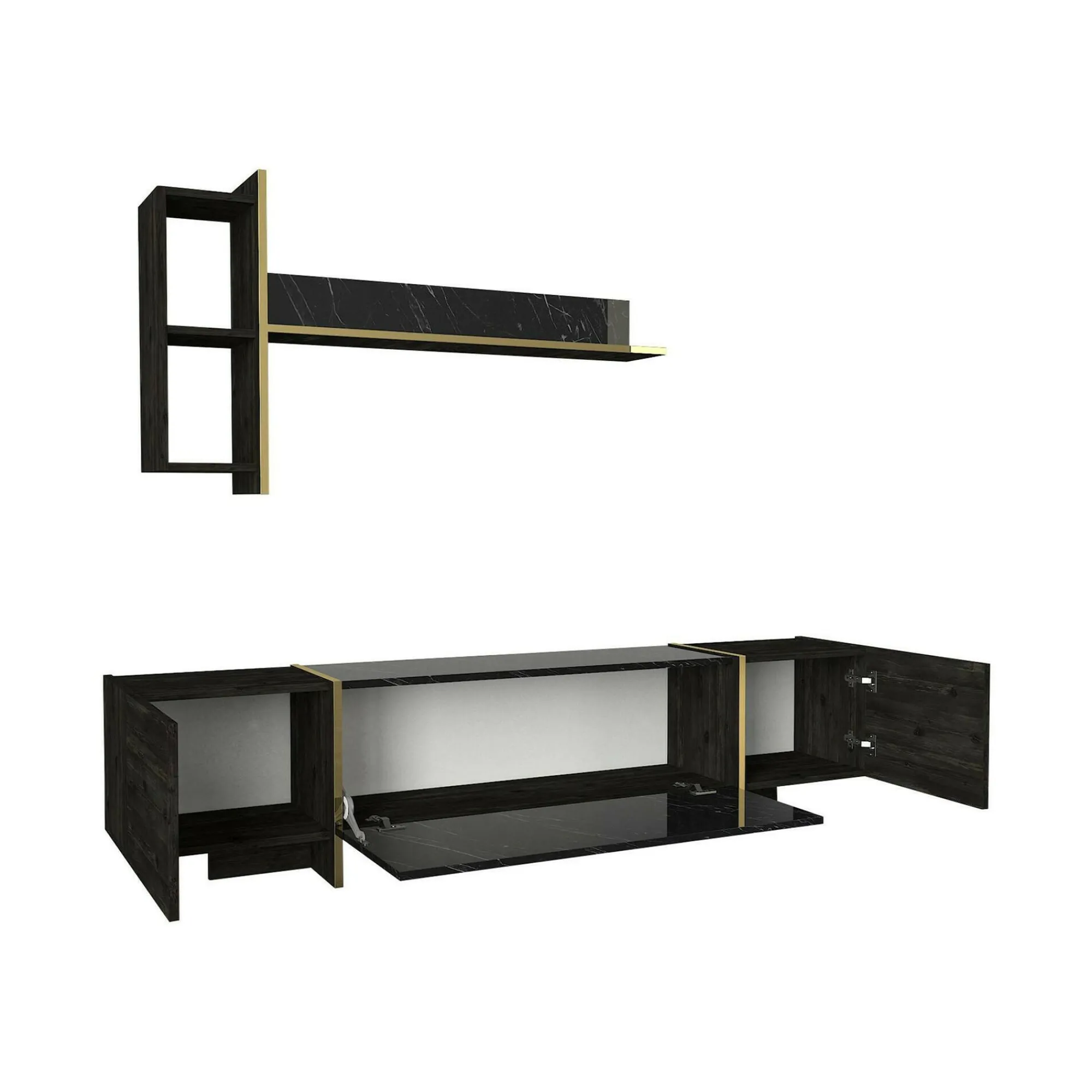 Mobile porta TV Beinasco, 180x32h45 cm, Nero e Oro<Dmora Cheap