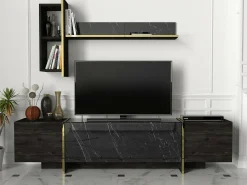 Mobile porta TV Beinasco, 180x32h45 cm, Nero e Oro<Dmora Cheap