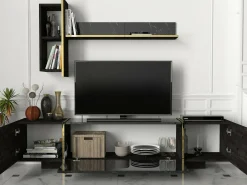 Mobile porta TV Beinasco, 180x32h45 cm, Nero e Oro<Dmora Cheap