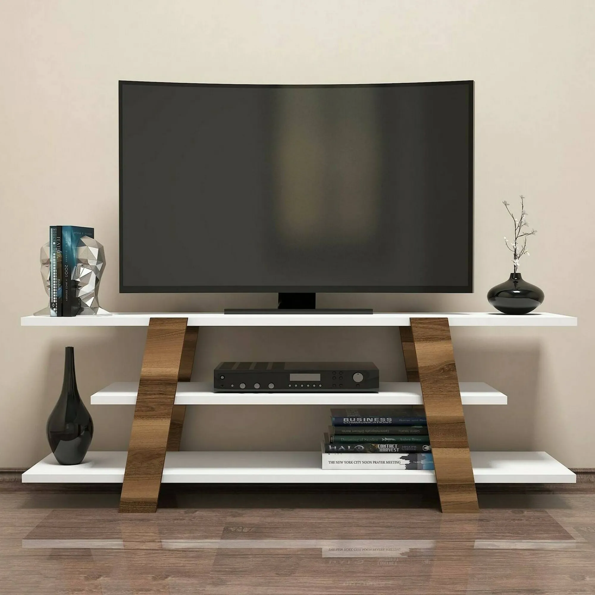 Mobile porta TV Bellagio, 120x34h42 cm, Noce e Bianco<Dmora Store