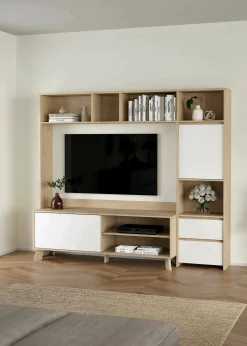 Mobile porta TV Calabria, 48x209 h183 cm, Rovere e Bianco<Dmora Fashion