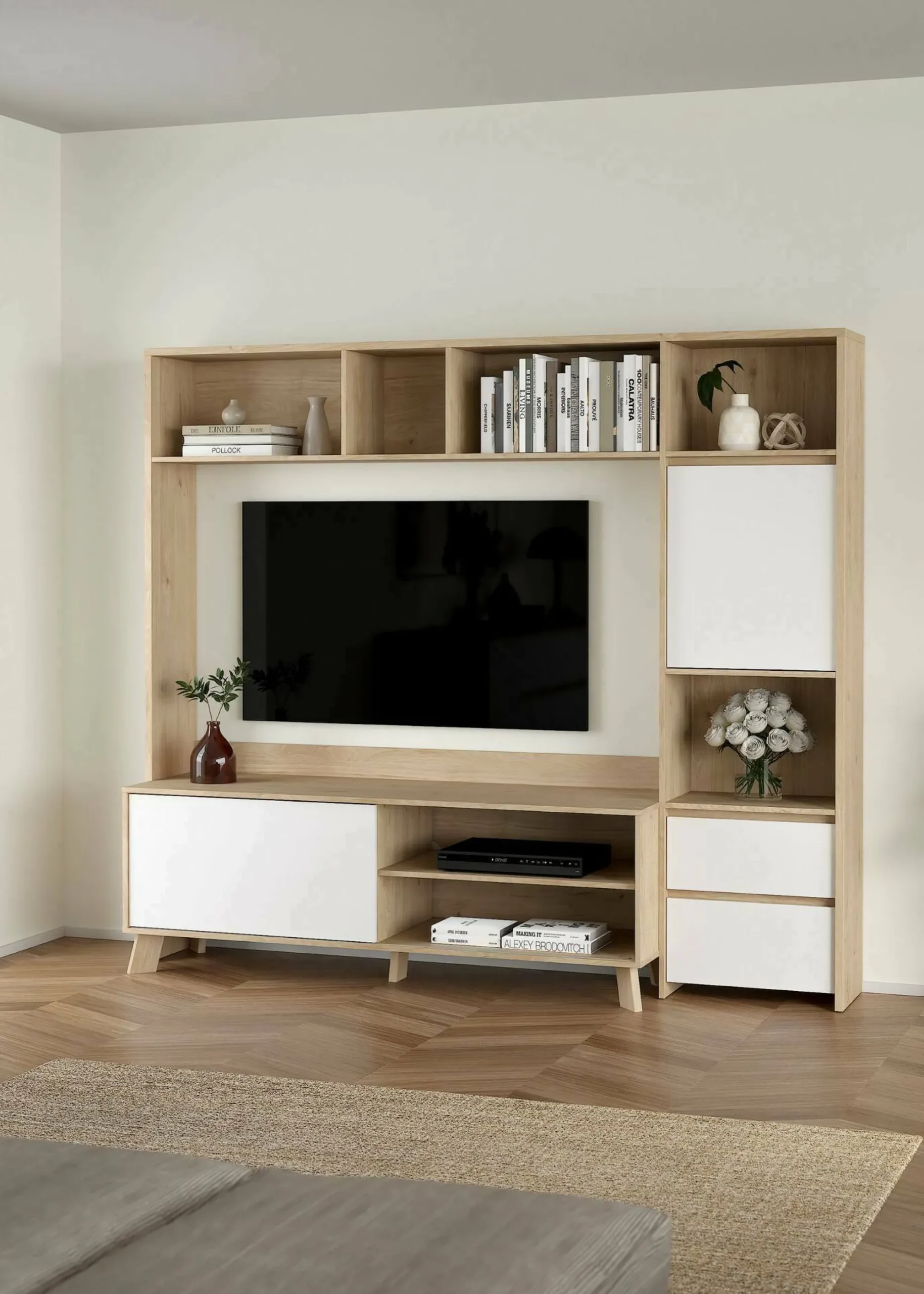 Mobile porta TV Calabria, 48x209 h183 cm, Rovere e Bianco<Dmora Fashion