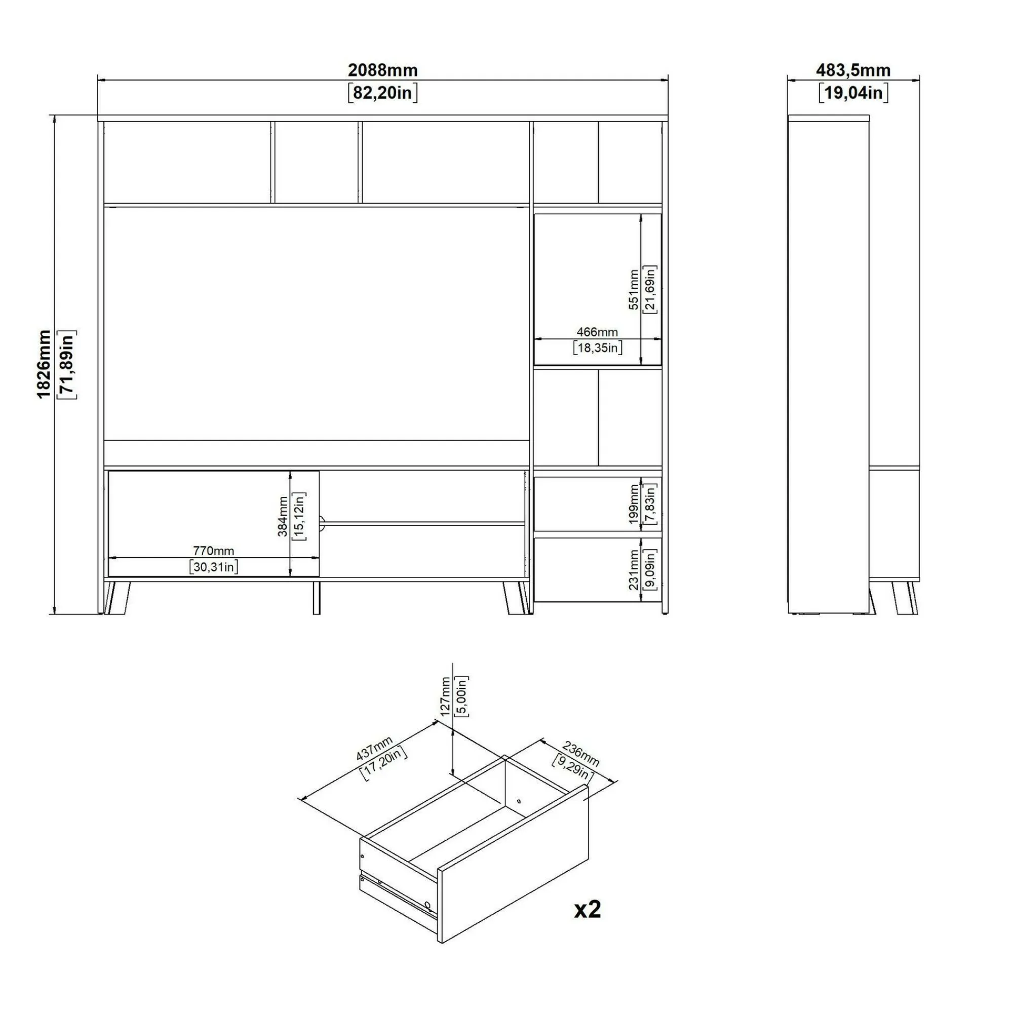 Mobile porta TV Calabria, 48x209 h183 cm, Rovere e Bianco<Dmora Fashion