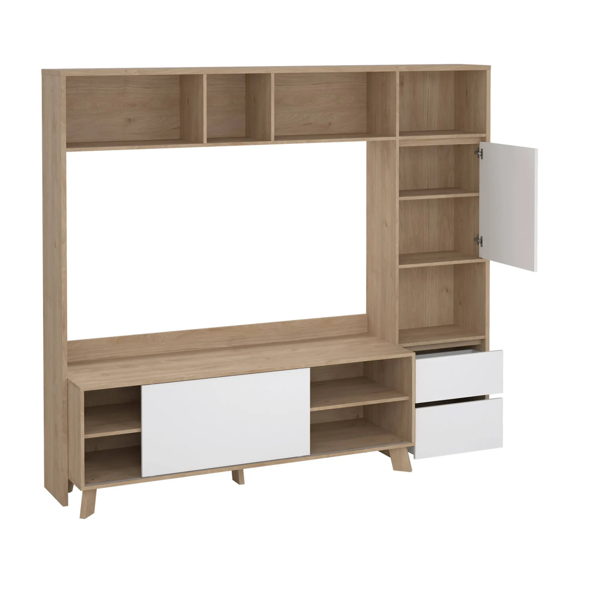 Mobile porta TV Calabria, 48x209 h183 cm, Rovere e Bianco<Dmora Fashion