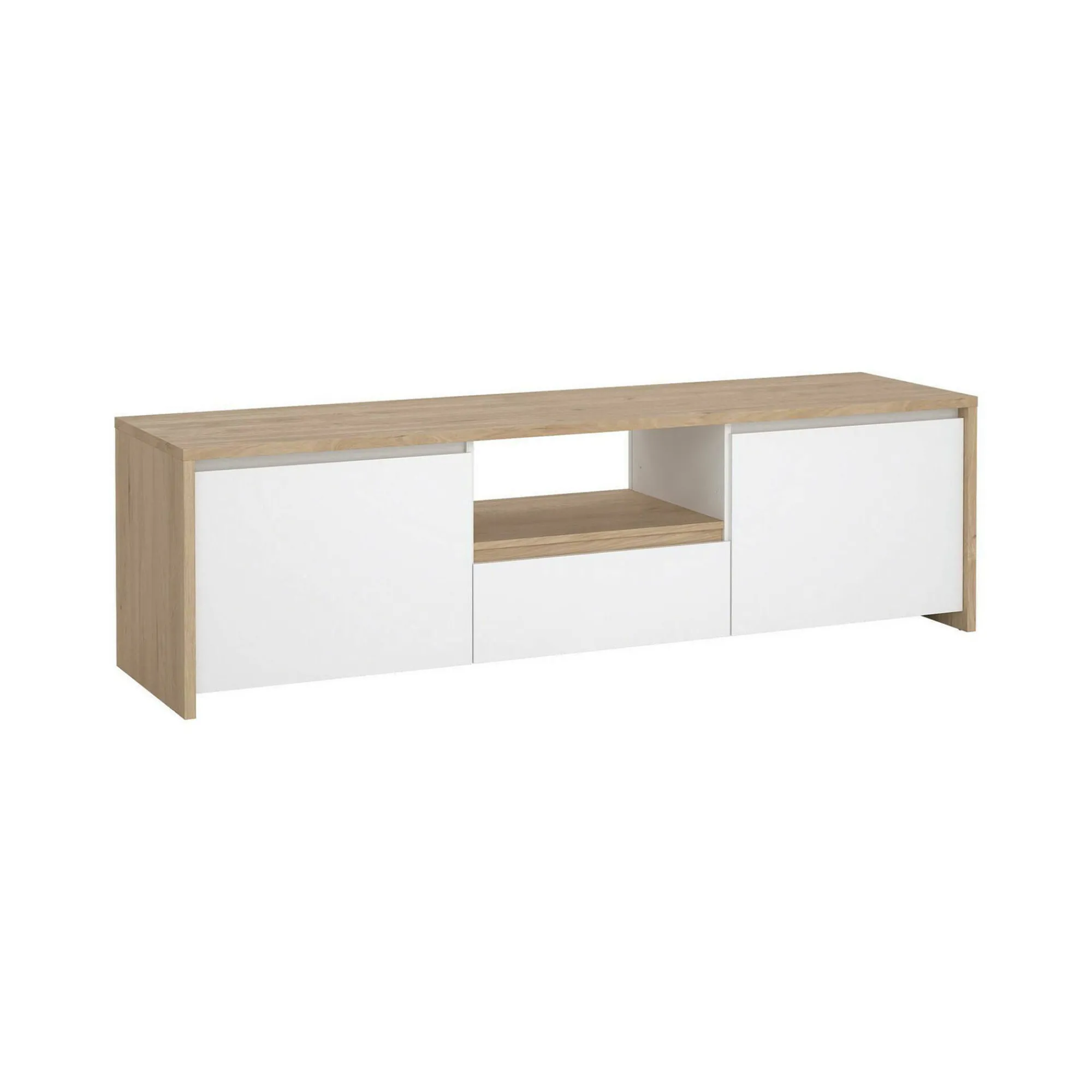 Mobile porta TV Catherine, Credenza da soggiorno, Armadio basso per TV, Base parete attrezzata, 48x179 h52 cm, Rovere e Bianco<Dmora Hot