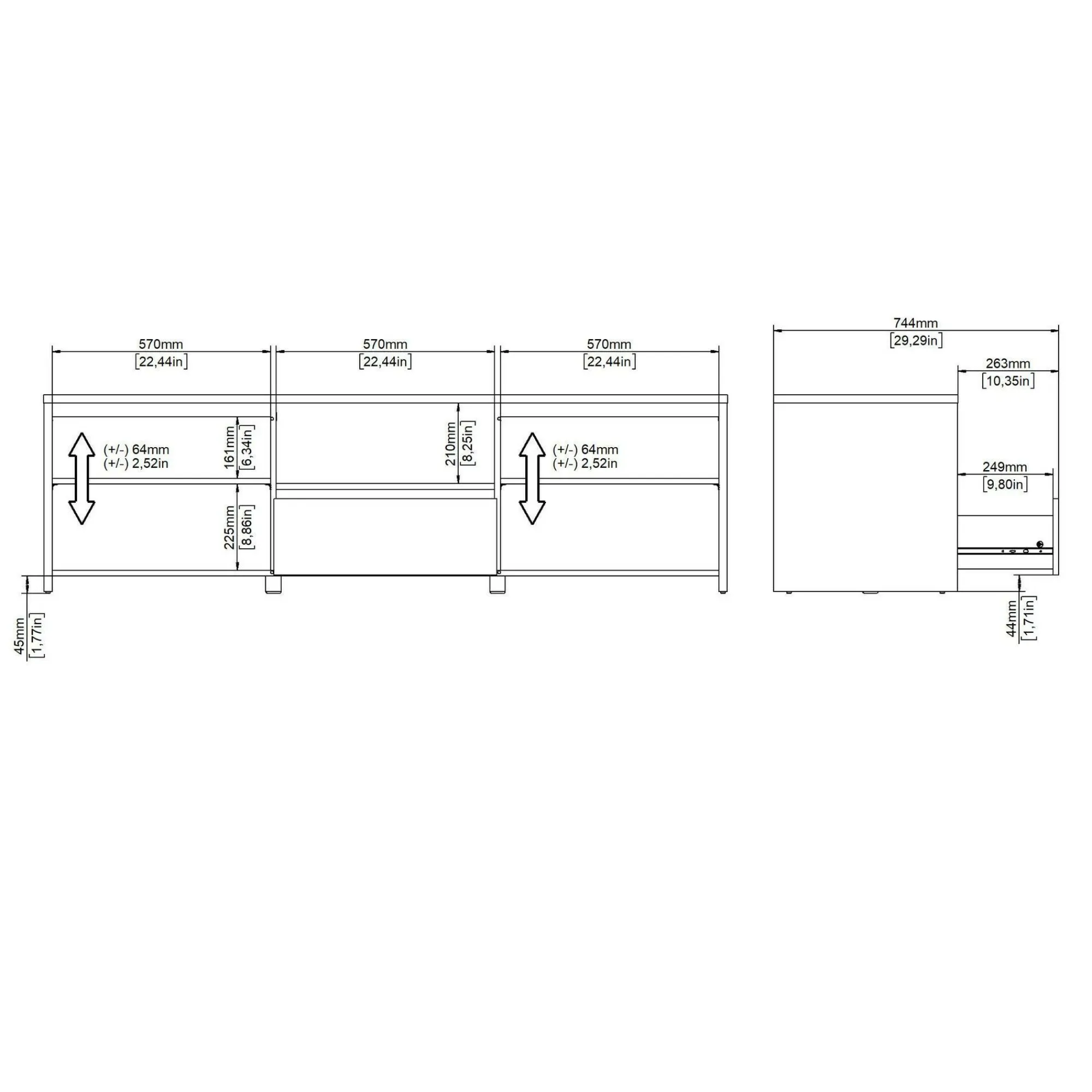 Mobile porta TV Catherine, Credenza da soggiorno, Armadio basso per TV, Base parete attrezzata, 48x179 h52 cm, Rovere e Bianco<Dmora Hot