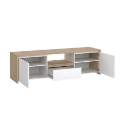 Mobile porta TV Catherine, Credenza da soggiorno, Armadio basso per TV, Base parete attrezzata, 48x179 h52 cm, Rovere e Bianco<Dmora Hot