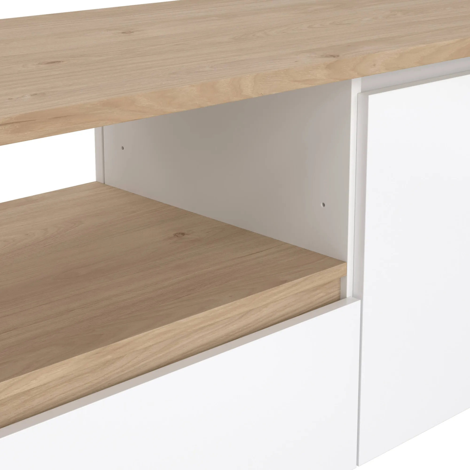 Mobile porta TV Catherine, Credenza da soggiorno, Armadio basso per TV, Base parete attrezzata, 48x179 h52 cm, Rovere e Bianco<Dmora Hot