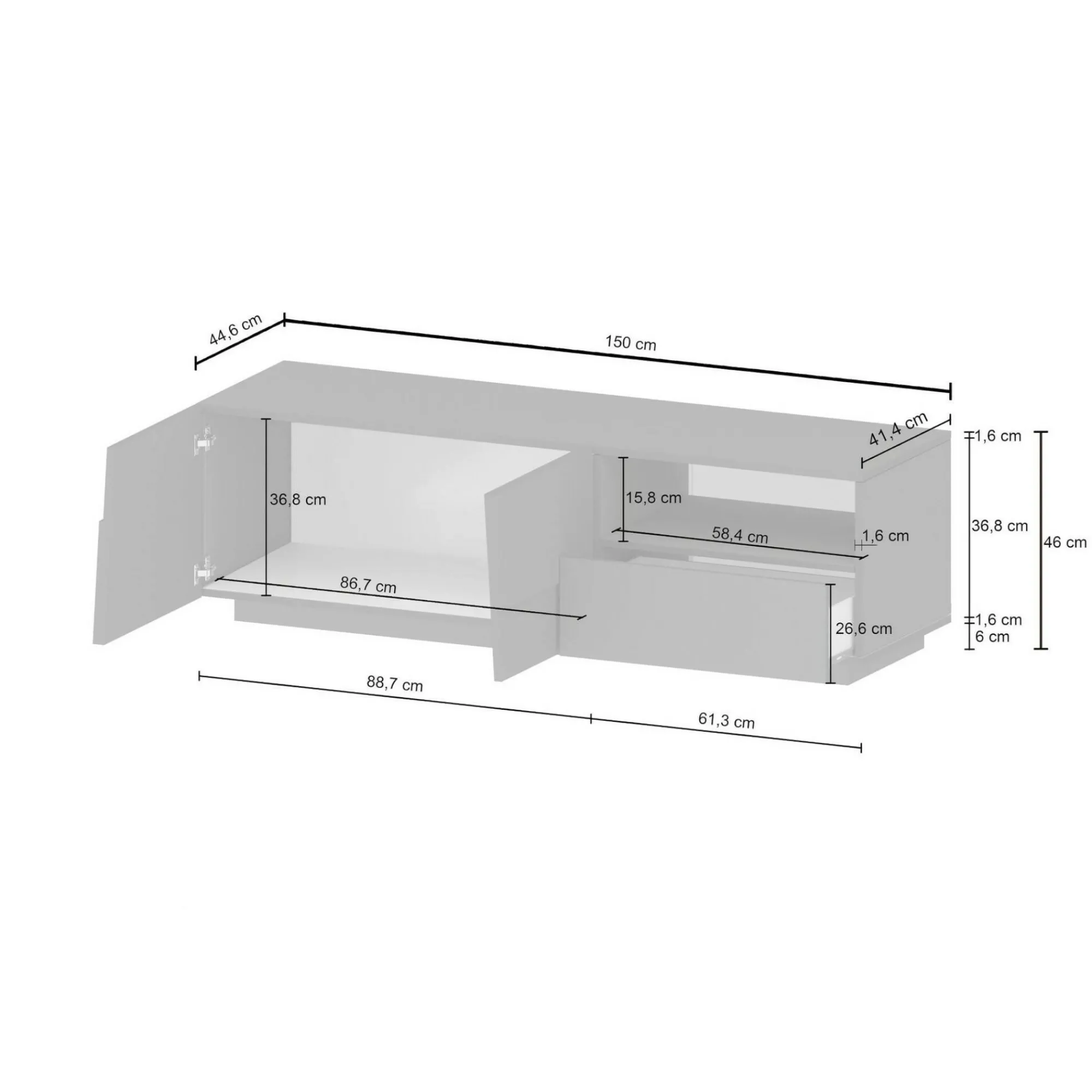 Mobile porta TV Cecia, 150x44h46 cm,<Dmora Store