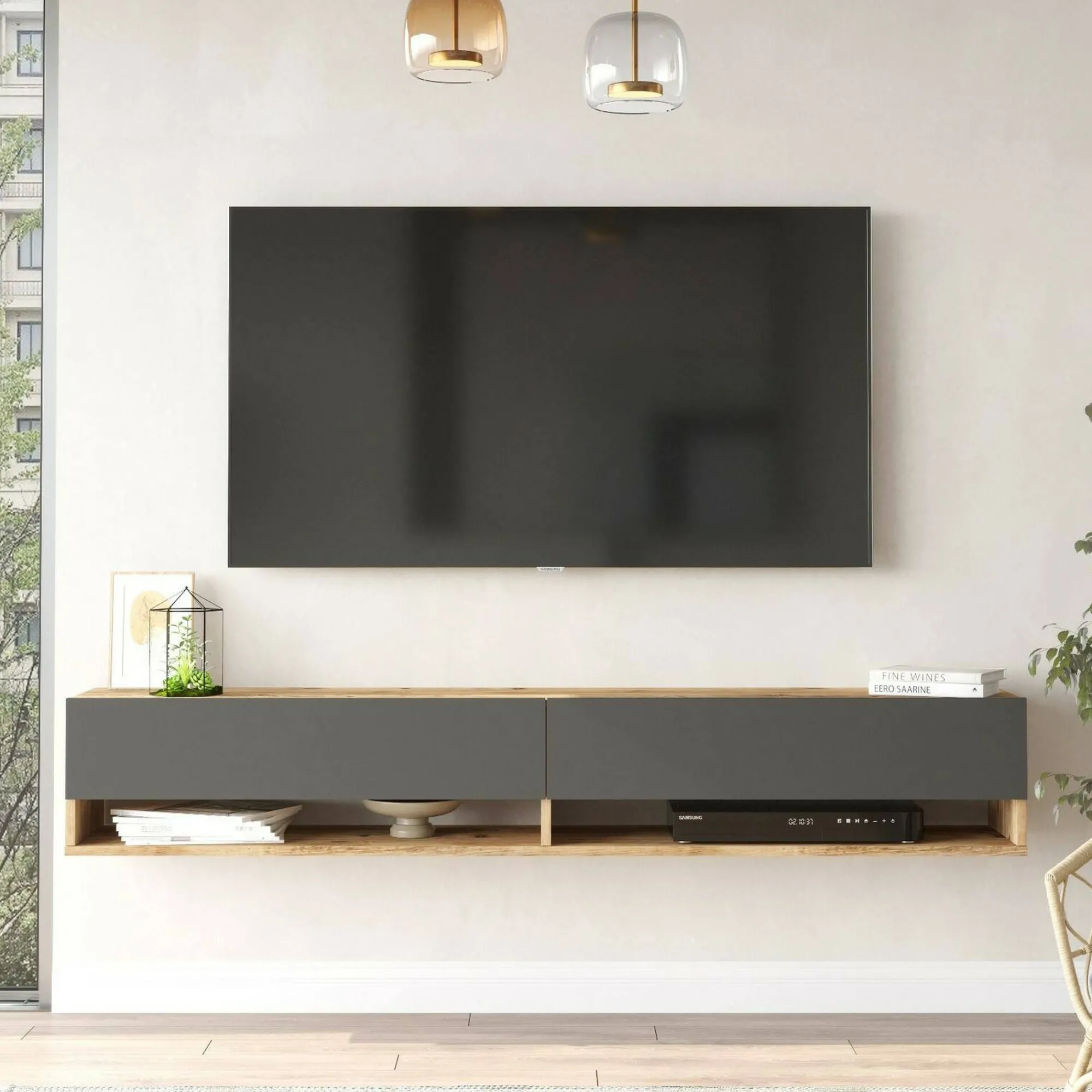 Mobile porta TV Compasso, 180x32h29 cm, Quercia e Antracite<Dmora Cheap