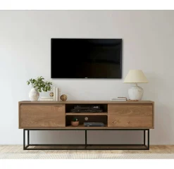 Mobile porta TV Corinna, Noce e Nero, 140x40h50 cm<Dmora New