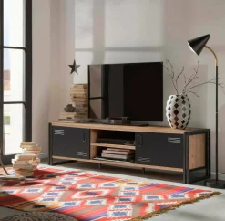 Mobile porta TV Cyprien, Quercia e Nero, 180x45h50 cm<Dmora Sale