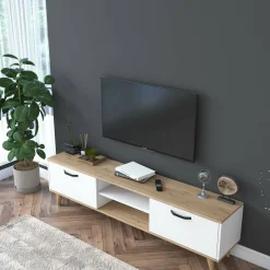 Mobile porta TV Daba, 180x35h49 cm, Bianco e Noce<Dmora Cheap