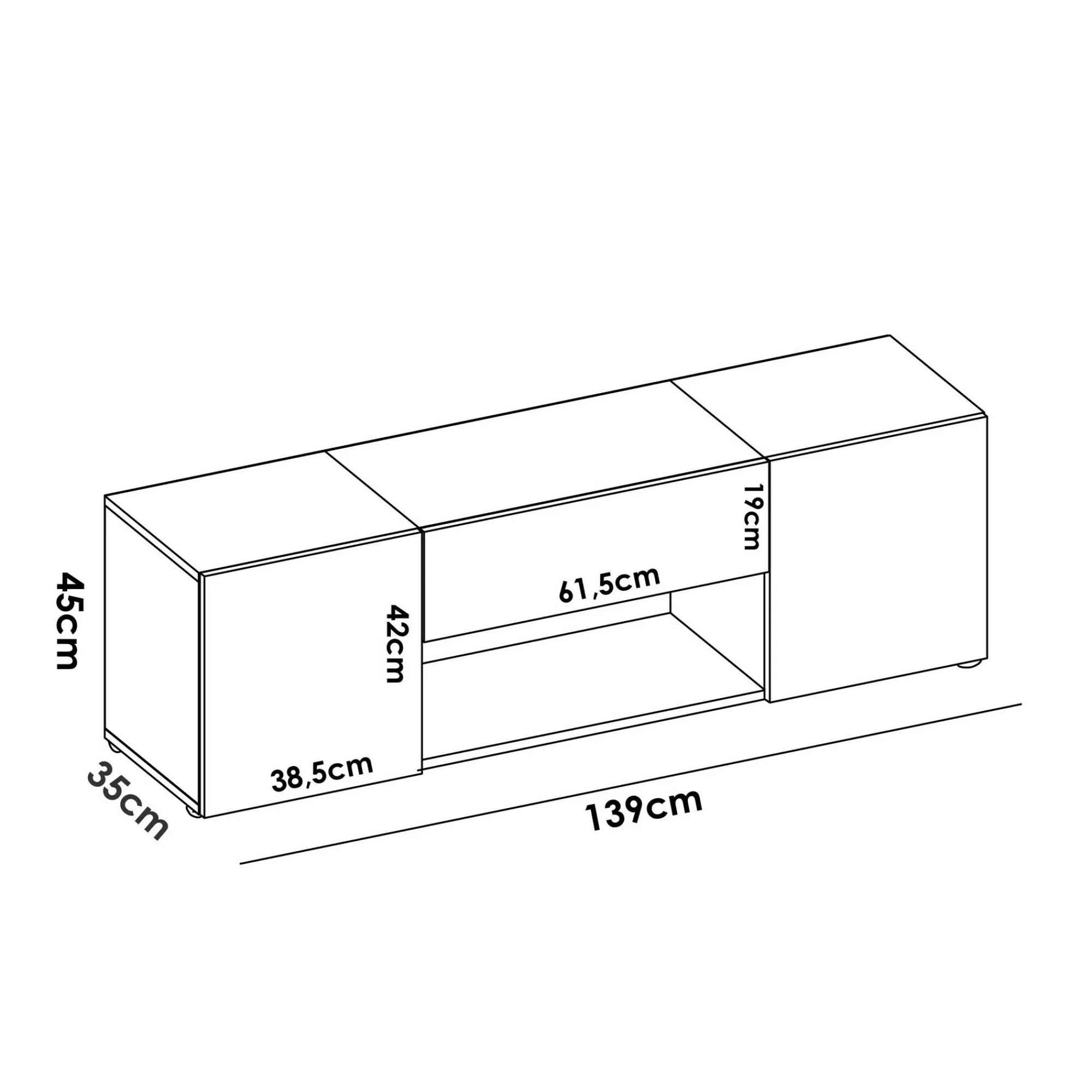 Mobile porta TV Dacciar, 138x35h45 cm, Bianco e Rovere Nodi<Dmora Best Sale