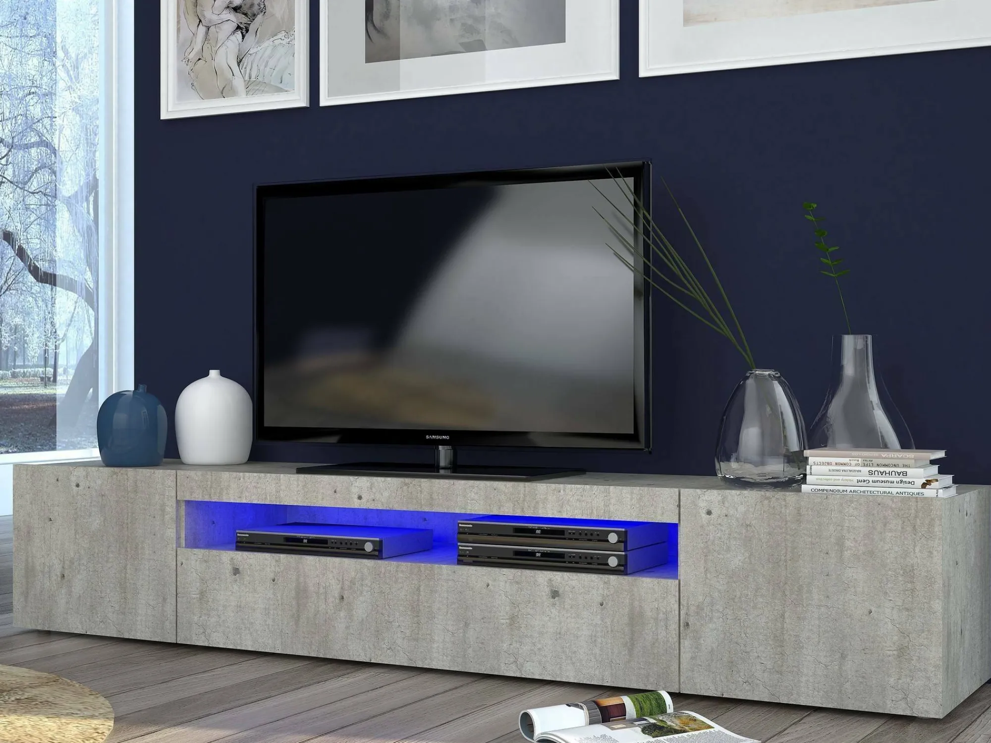 Mobile porta TV Dafrim, , con luce LED<Dmora Sale