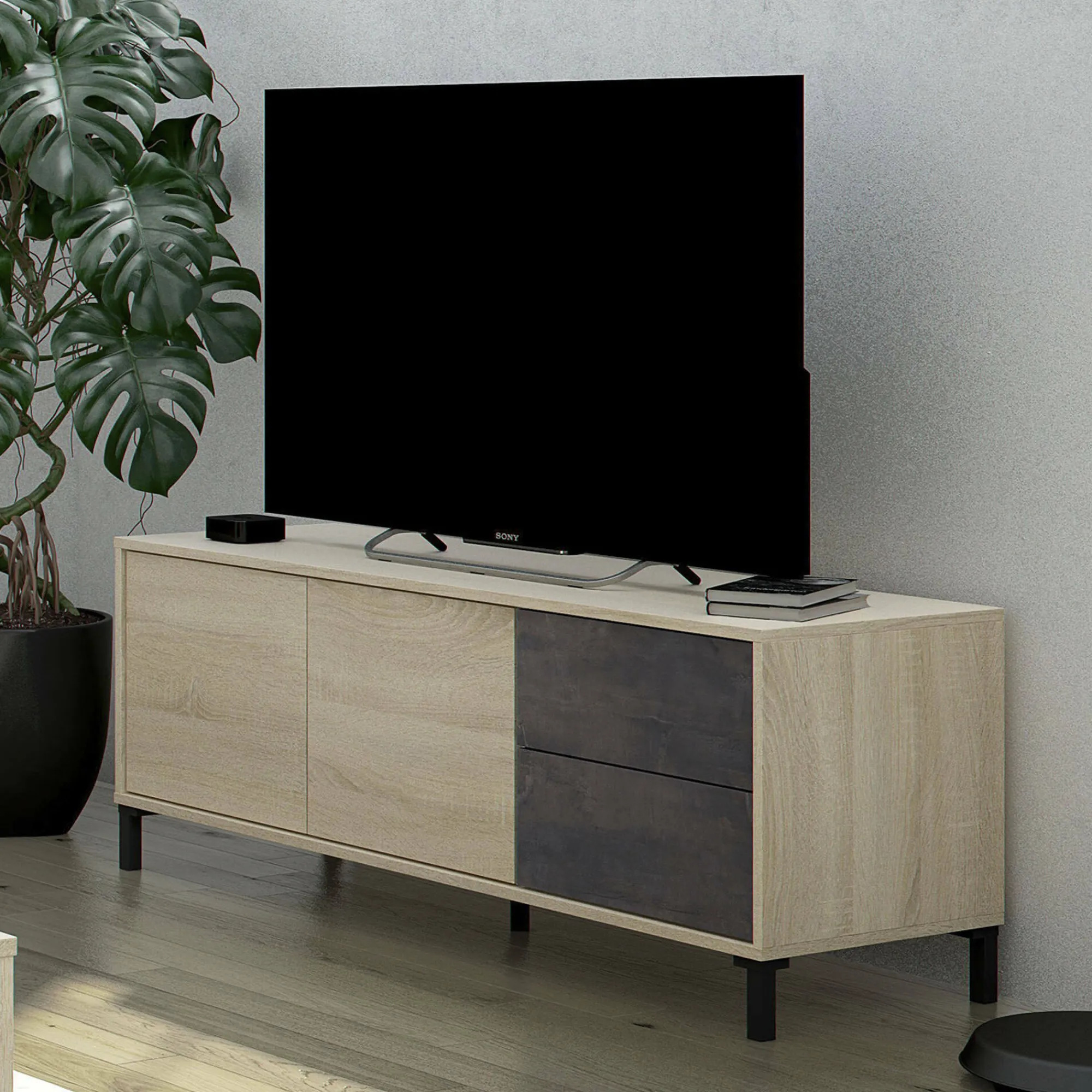 Mobile porta TV Dayha, 130x41h47 cm, Rovere e Antracite<Dmora Best Sale