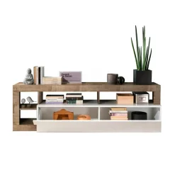 Mobile porta TV Dbald, 184x42 h58 cm, Bianco lucido e Acacia<Dmora Store