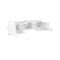 Mobile porta TV Dbasi, cm 170x45h45, Bianco lucido e Ardesia<Dmora Online