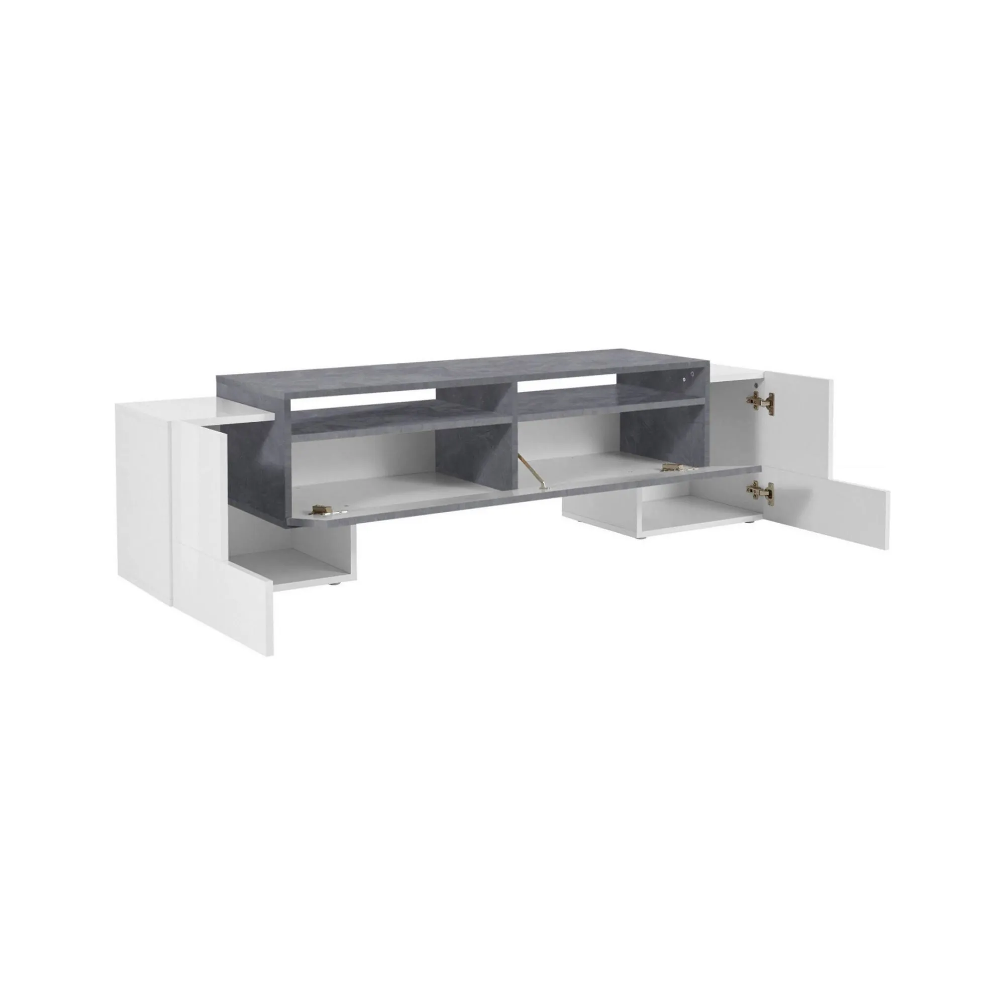 Mobile porta TV Dbasi, cm 170x45h45, Bianco lucido e Ardesia<Dmora Online