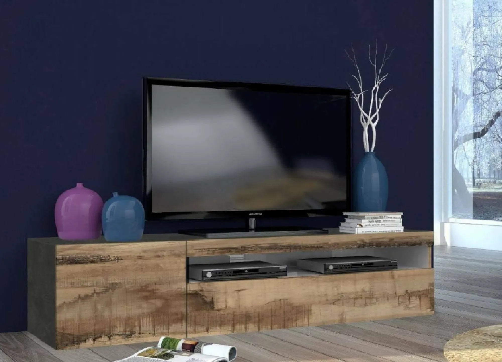Mobile porta TV Dbele, cm 150x40h37, Ardesia e Acero<Dmora Best Sale