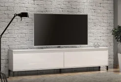 Mobile porta TV Dcarisson, 200x40h50 cm, Bianco lucido e Antracite<Dmora Cheap