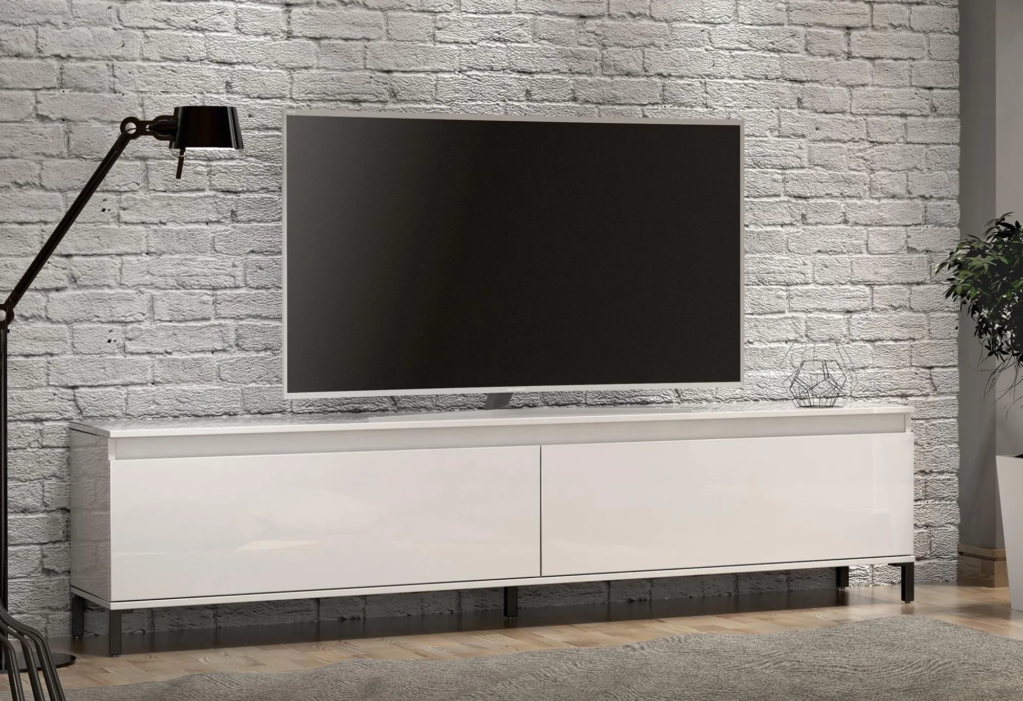 Mobile porta TV Dcarisson, 200x40h50 cm, Bianco lucido e Antracite<Dmora Cheap