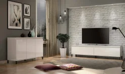 Mobile porta TV Dcarisson, 200x40h50 cm, Bianco lucido e Antracite<Dmora Cheap