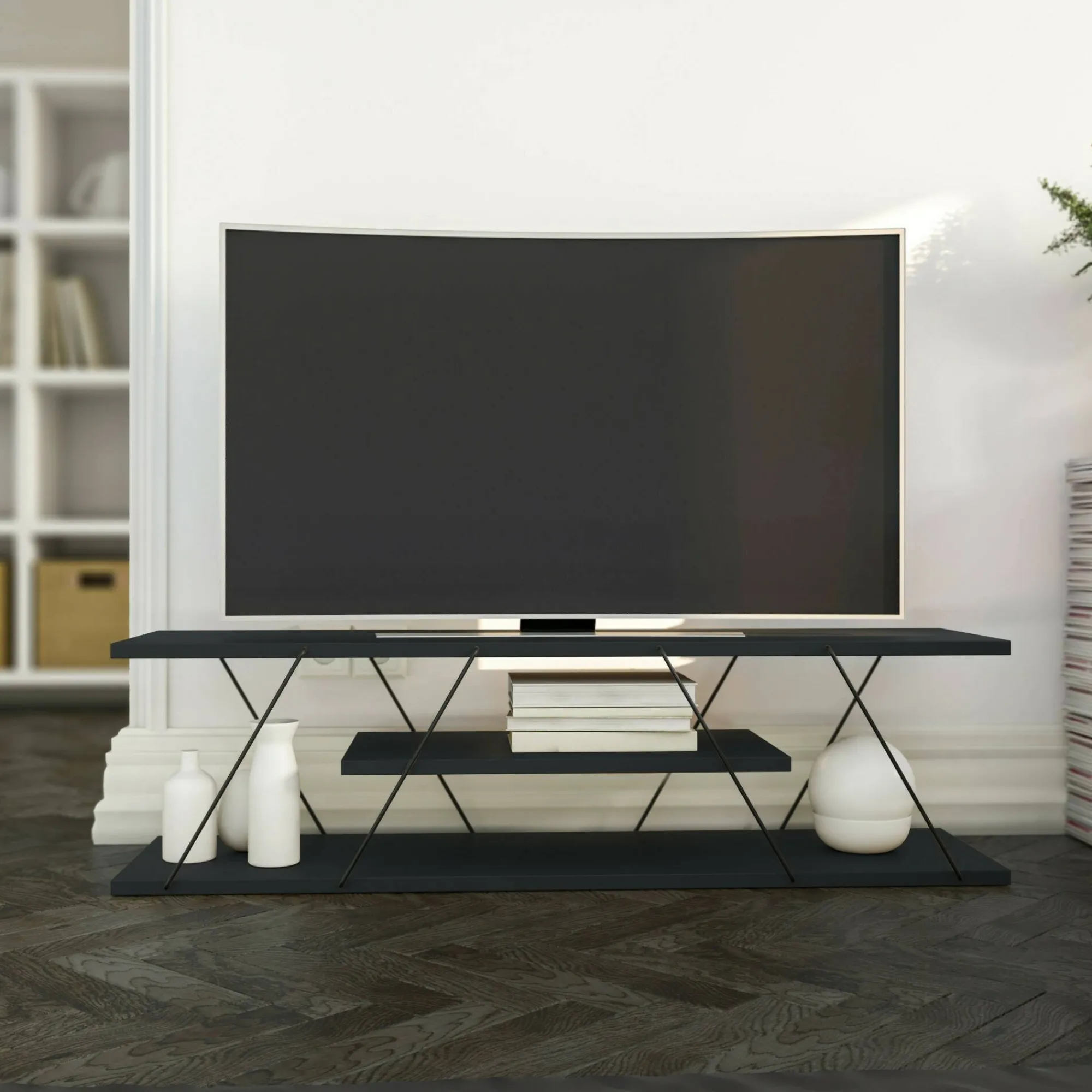 Mobile porta TV Desdemona, 120x30h33 cm, Antracite e Grigio<Dmora Outlet