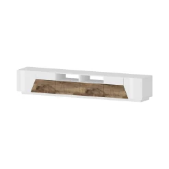 Mobile porta TV Dfagiol, cm 260x43h46, Bianco lucido e Acero<Dmora Cheap