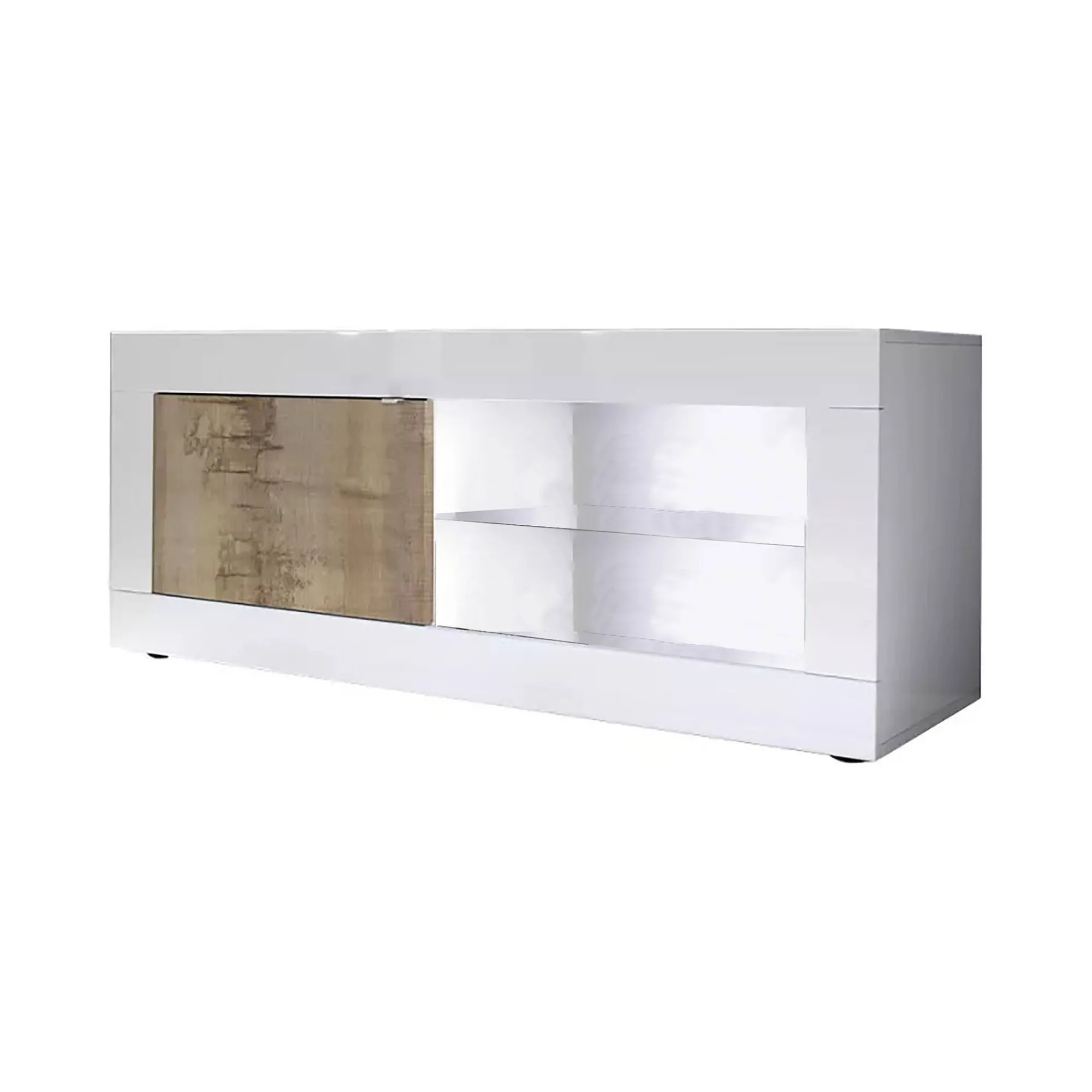 Mobile porta TV Dfult, 140x43 h56 cm, Bianco e Acacia<Dmora Best
