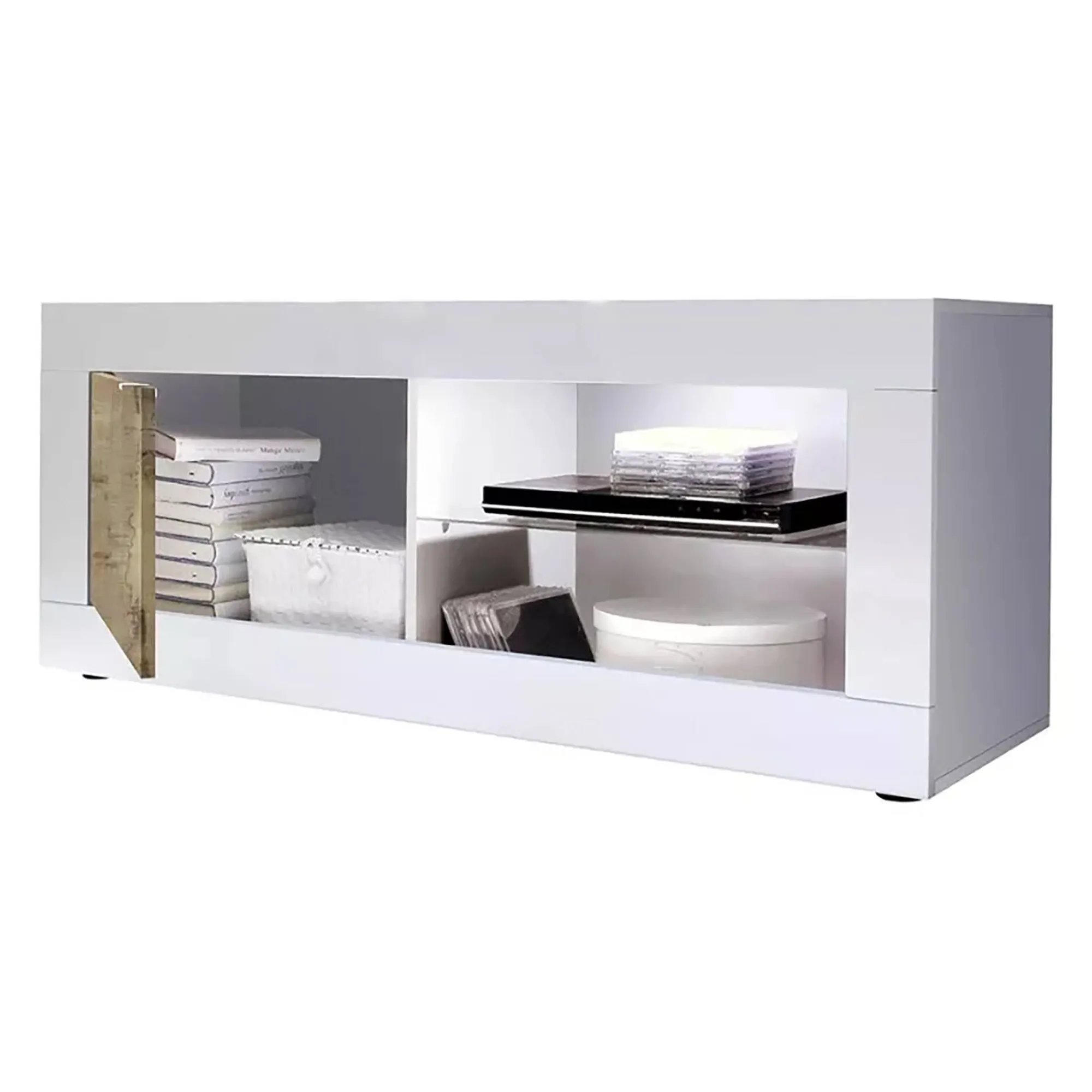 Mobile porta TV Dfult, 140x43 h56 cm, Bianco e Acacia<Dmora Best