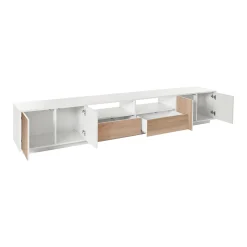 Mobile porta TV Dleott, cm 260x41h46, Bianco lucido e Noce<Dmora Clearance