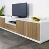 Mobile porta TV Dlepor, cm 220x41h46, Bianco lucido e Noce<Dmora Cheap