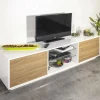 Mobile porta TV Dlongon, cm 180x41h46, Bianco lucido e Noce<Dmora Best