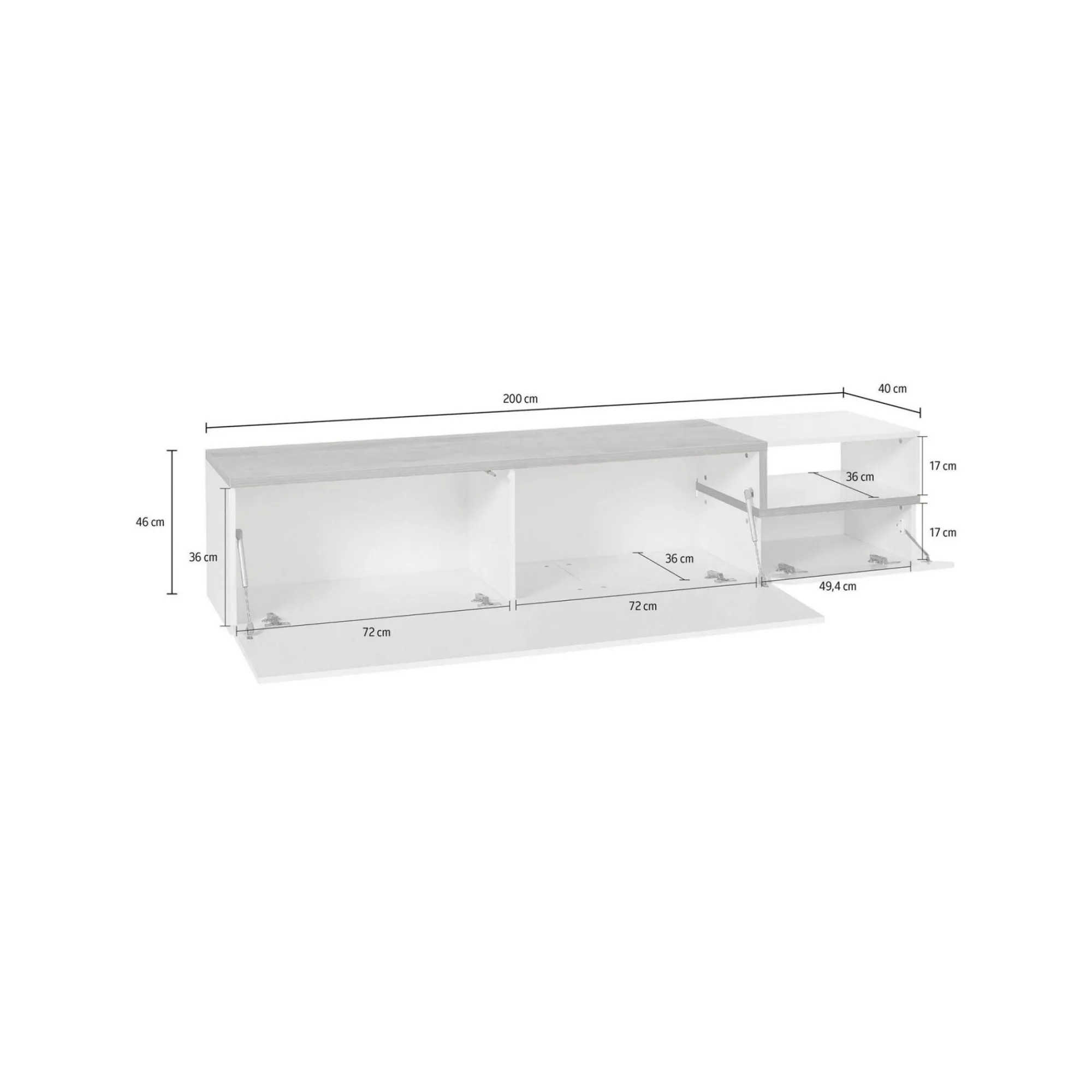 Mobile porta TV Dma, cm 200x40h49, Bianco lucido e Acero<Dmora Best