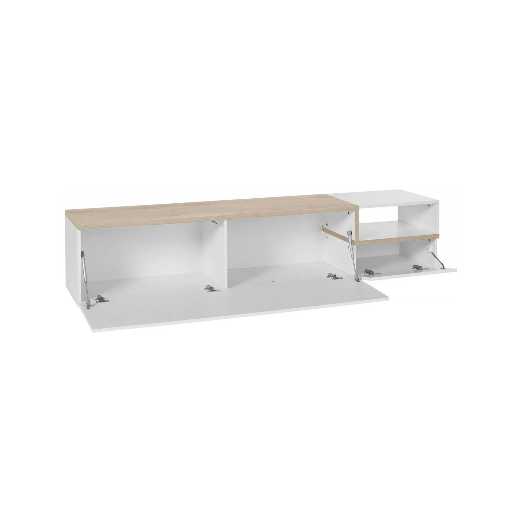 Mobile porta TV Dma, cm 200x40h49, Bianco lucido e Acero<Dmora Best