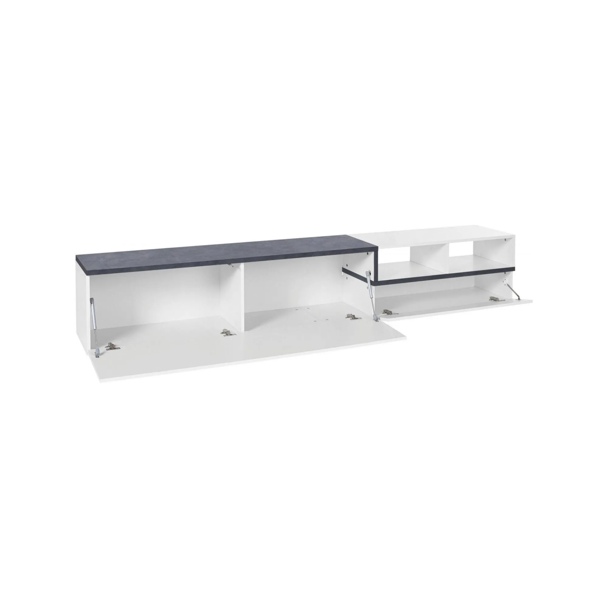 Mobile porta TV Dmate, cm 240x40h50, Bianco lucido e Ardesia<Dmora Outlet