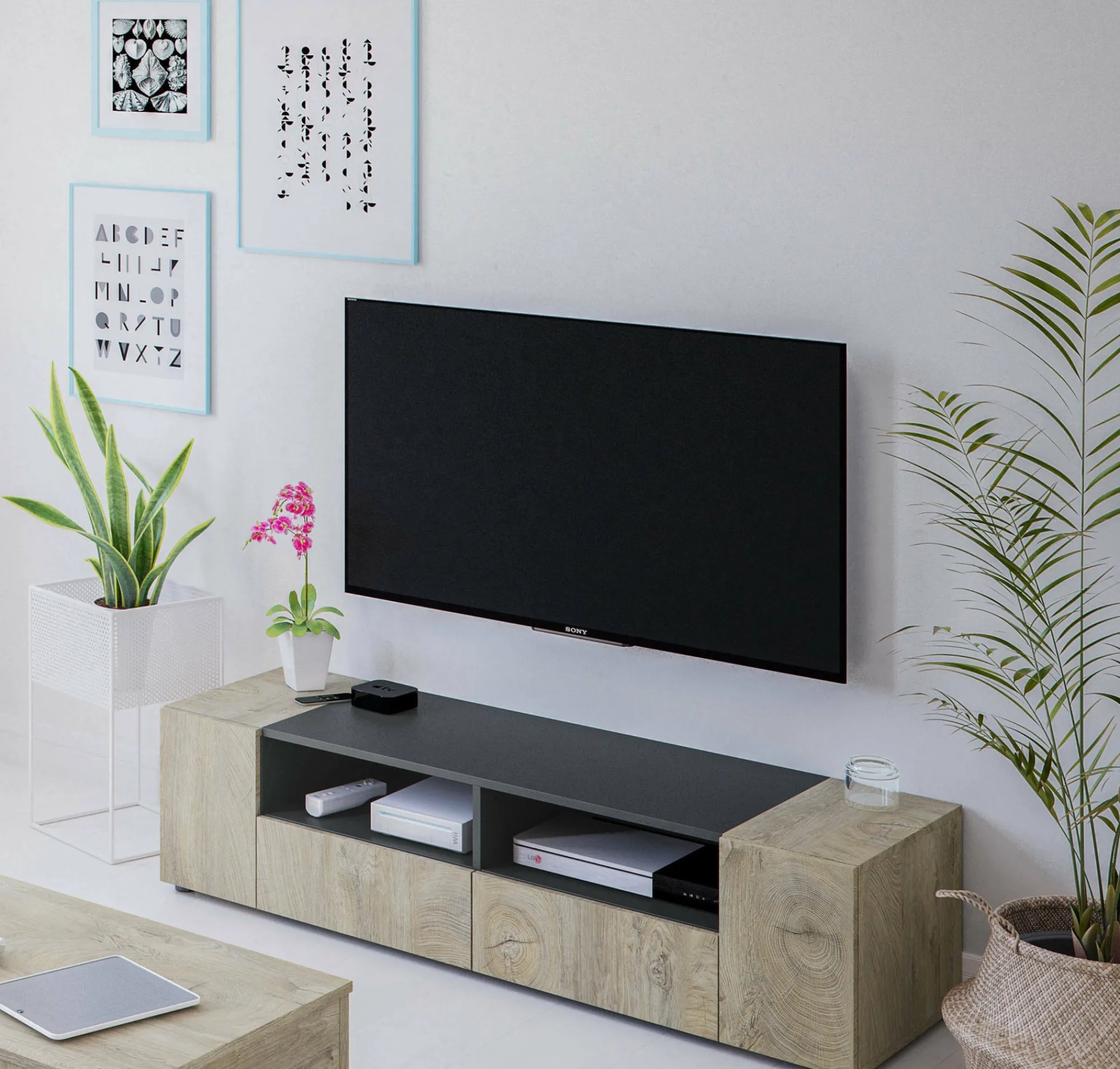 Mobile porta TV Dmolino, 138x42h36 cm,<Dmora New