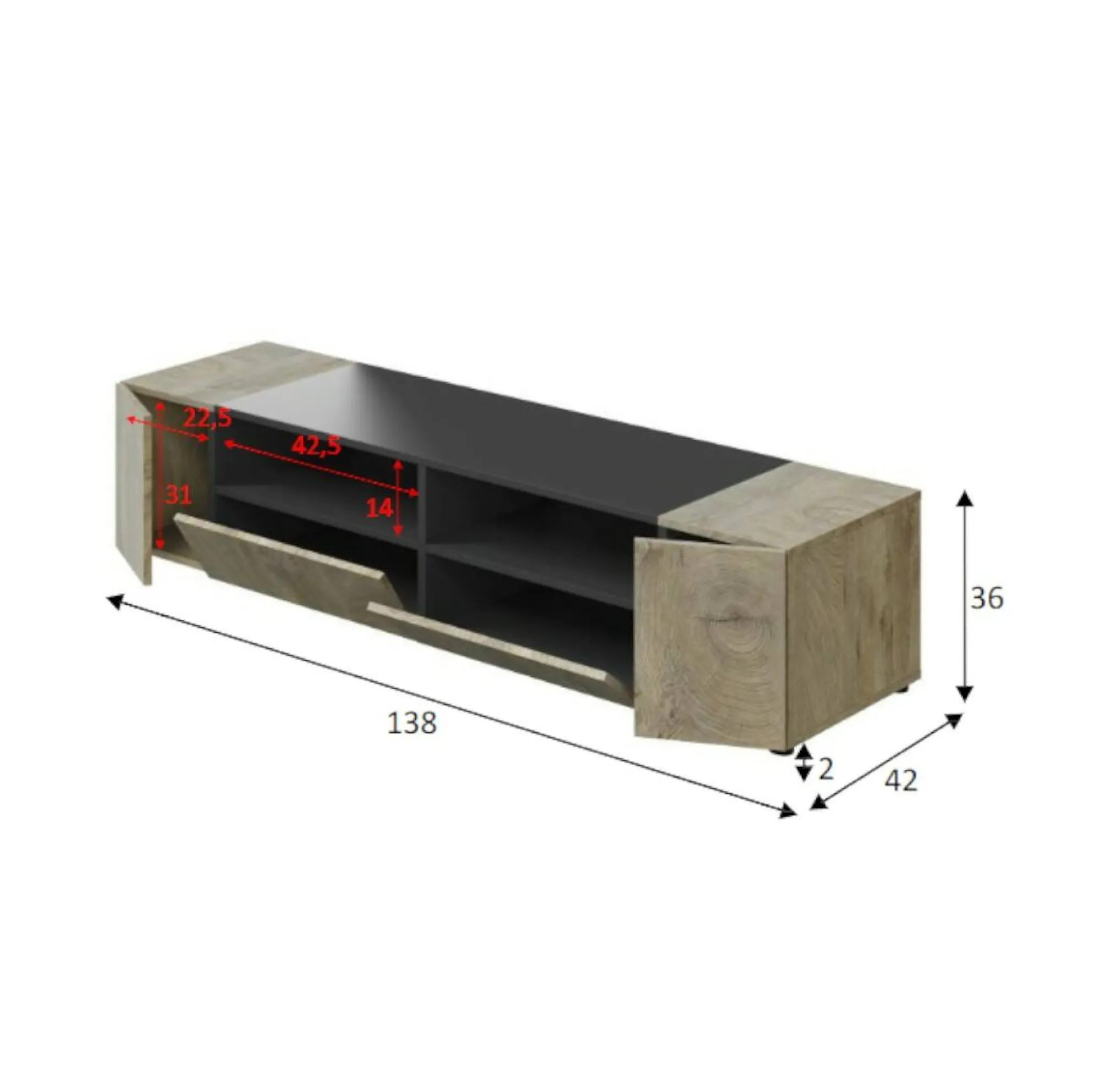 Mobile porta TV Dmolino, 138x42h36 cm,<Dmora New
