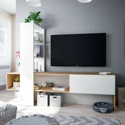 Mobile porta TV Dmurell, 178x43h136 cm, Rovere Nodi e Bianco lucido<Dmora Best Sale